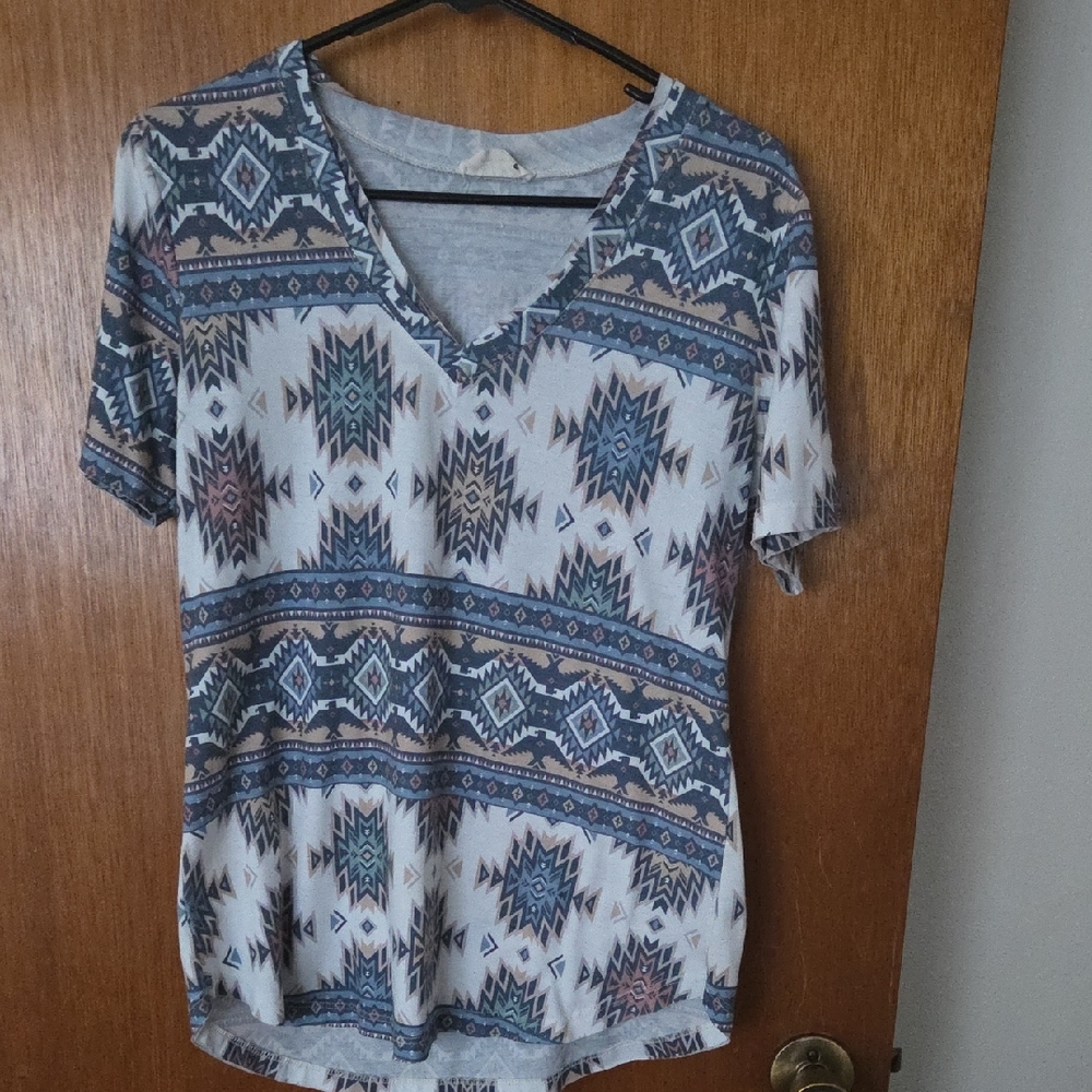 Avery Multicolor Tribal Print V-Neck Tee